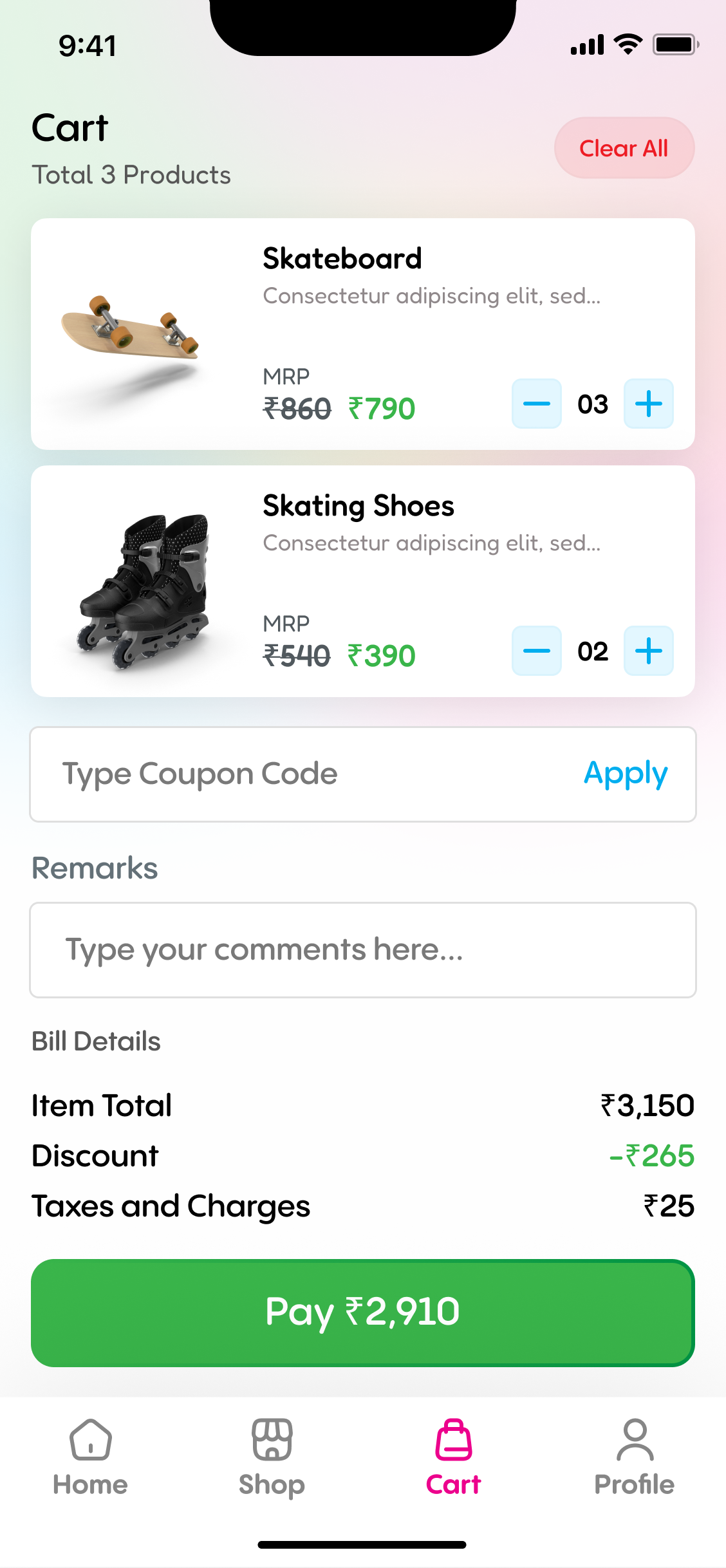 Shop, Details, and Checkout. (3)