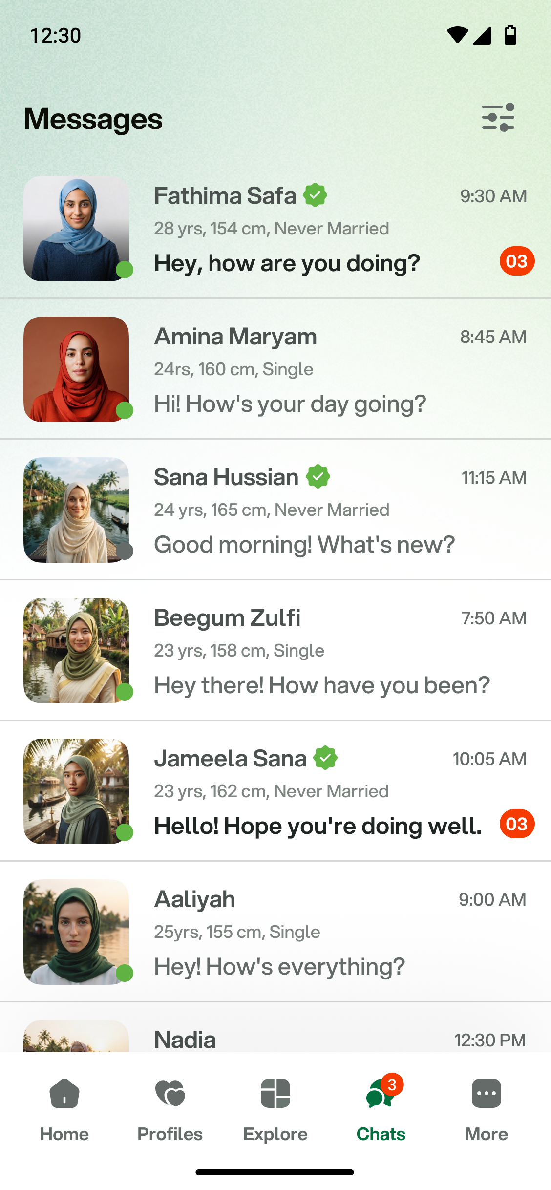 Core screens - home, profile, and the chats flow. (3)